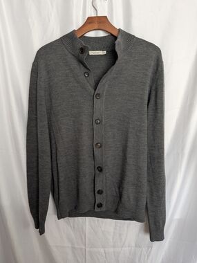 Suitsupply Grey Merino Wool Button-Up Cardigan Size XL